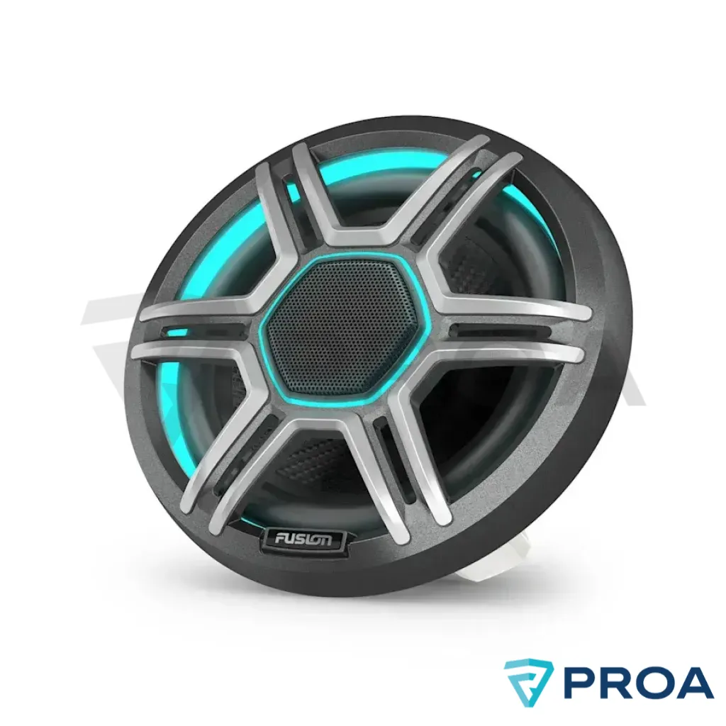 Parlantes Fusion Apollo Led RGB Rejilla deportiva Gris diagonal.webp