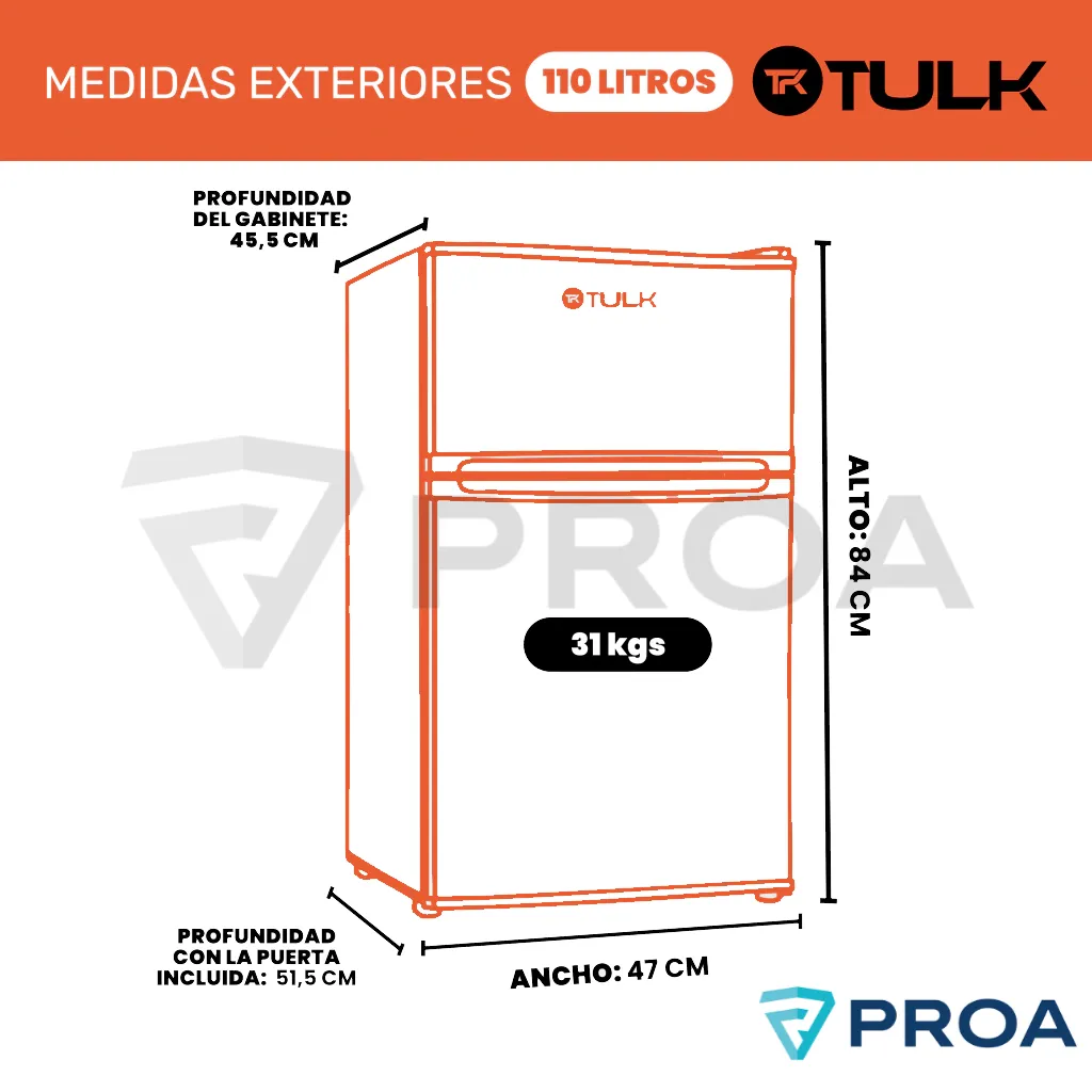 TULK Heladera con freezer 12V - 24V 110 Litros Blanca medidas.webp