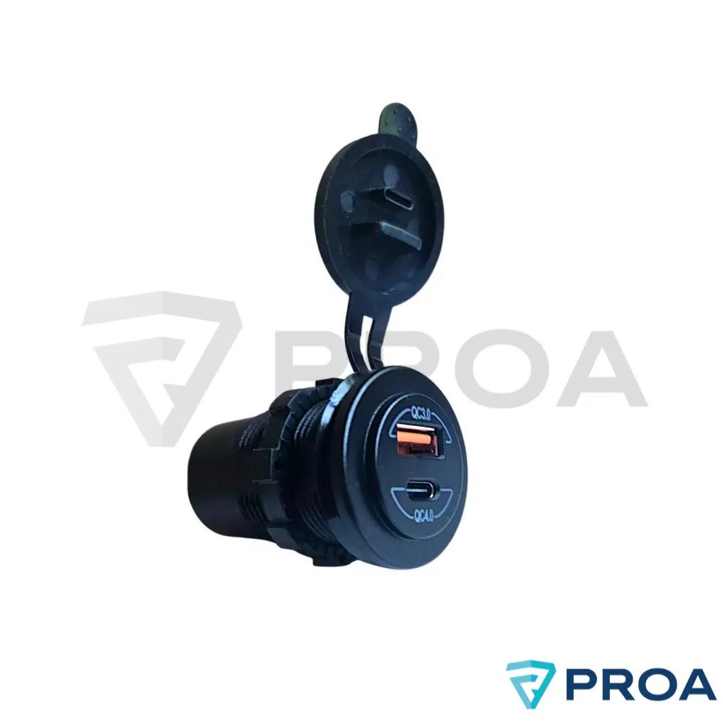 Toma 12V - 24V Carga Rapida USB QC 3.0 y micro C QC 4.0