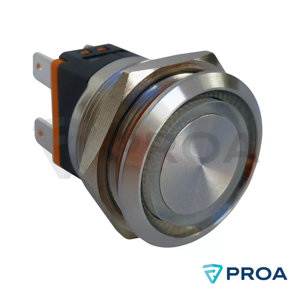 Llave interruptor switch Inox con aro LED azul 22mm ON/OFF