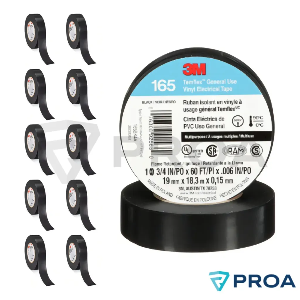 3M Temflex 165 cinta aisladora electrica Negra pack x 10 unidades