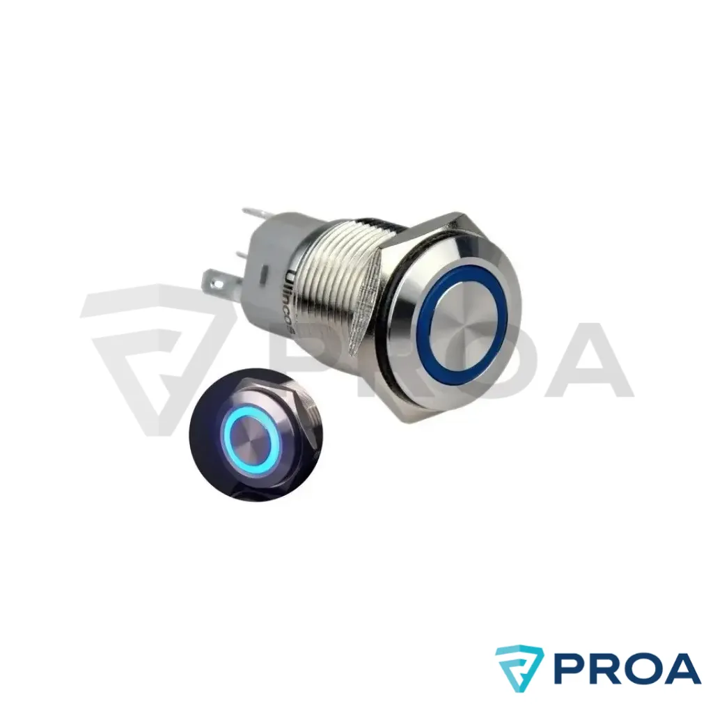 Interruptor Con Retencion y LED testigo azul Ø 16mm ON-OFF