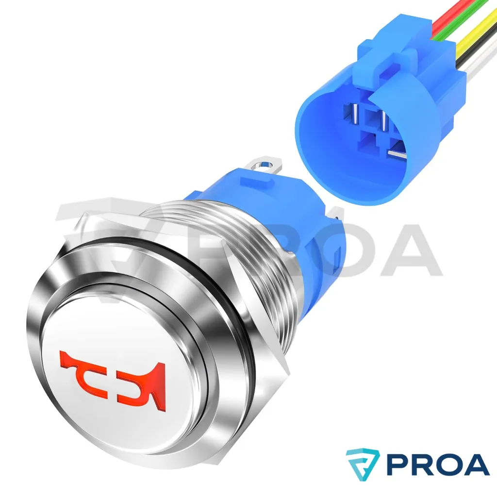 Interruptor Sin Retencion Pulsador Inoxidable Bocina testigo LED Rojo Ø 16mm