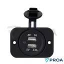 Toma USB doble 12V redondo con tapa y  marco