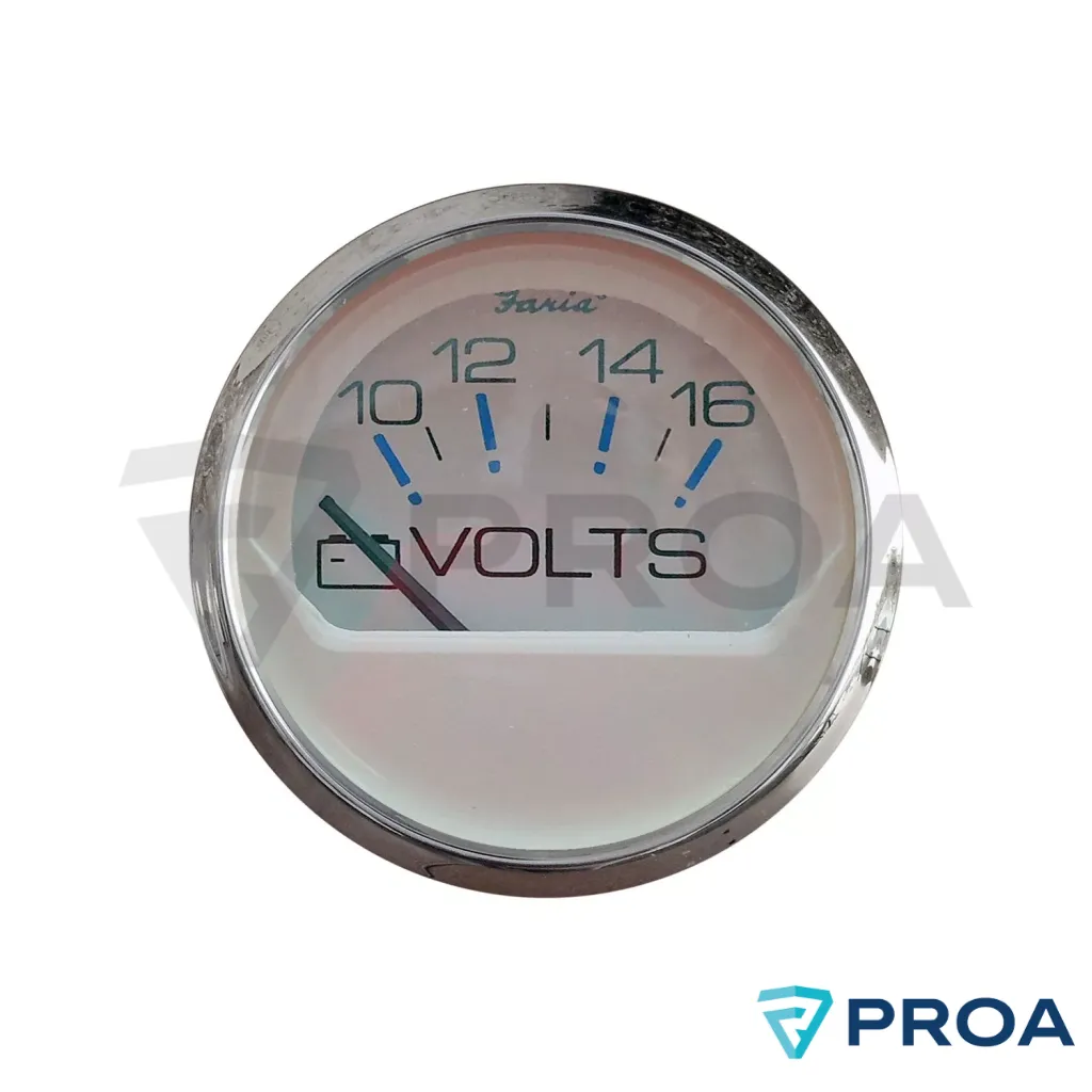 [F13805] Faria Chesapeake Blanco SS Voltimetro 12V (10 a 16 VDC) con Aro Cromado
